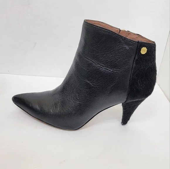 Louise et Cie Pointed Toe Black Leather & Cow Hair Heel Booties Size 7.5 - Picture 6 of 16